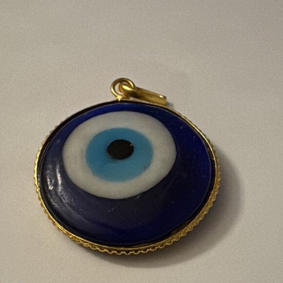 Evil Eye Charm,  Round Blue Eye Pendant - Picture 2 of 3